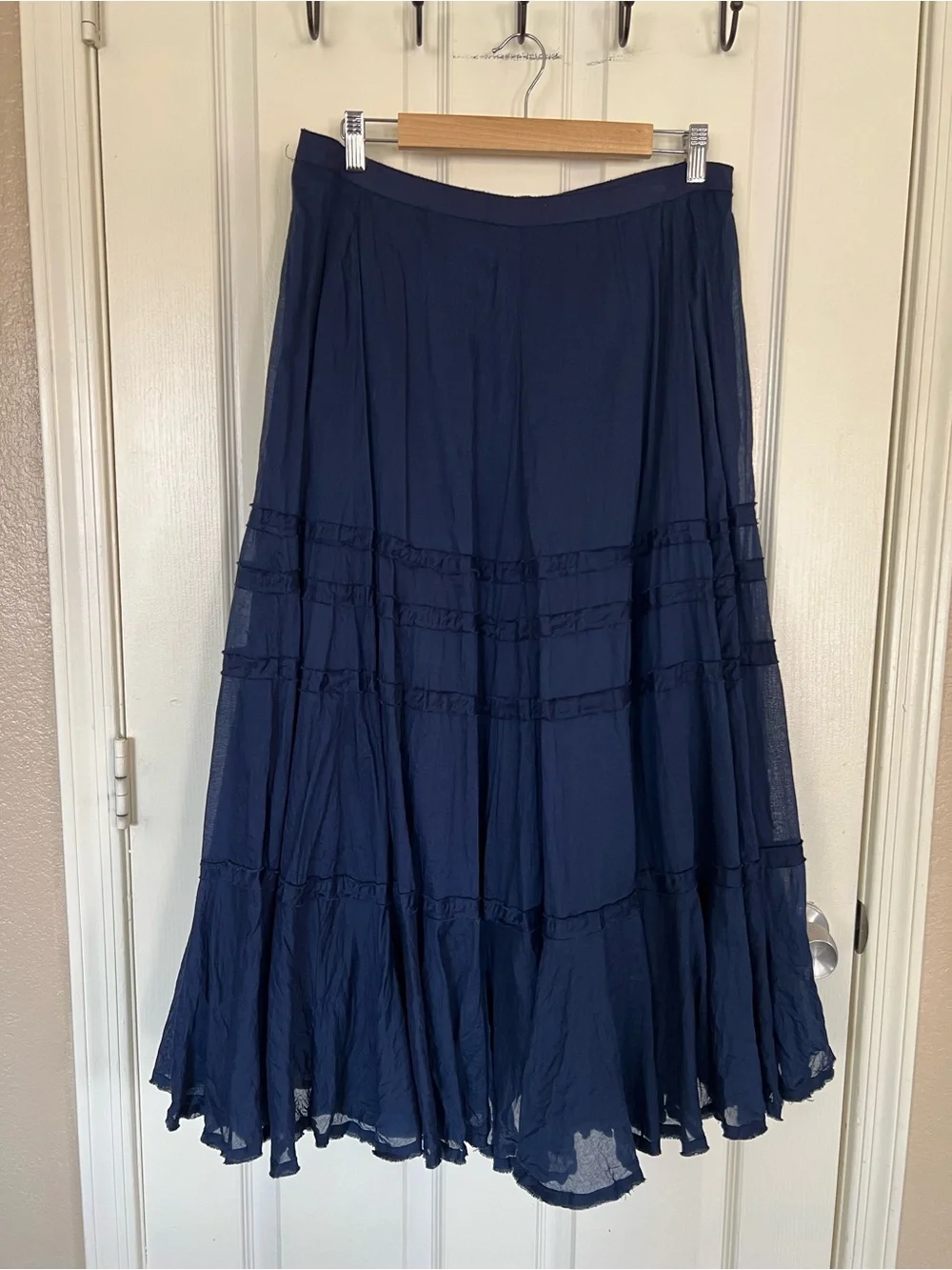 Lauren Ralph Lauren Navy Tiered Ruffle Maxi Skirt 14 100% Cotton